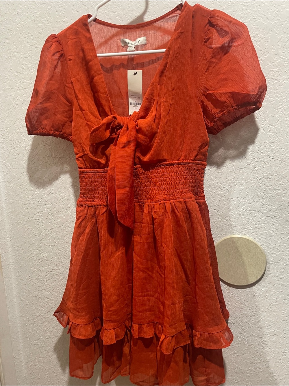 Francesca's Collections Red Tie-Front Puff Sleeve Tunic
